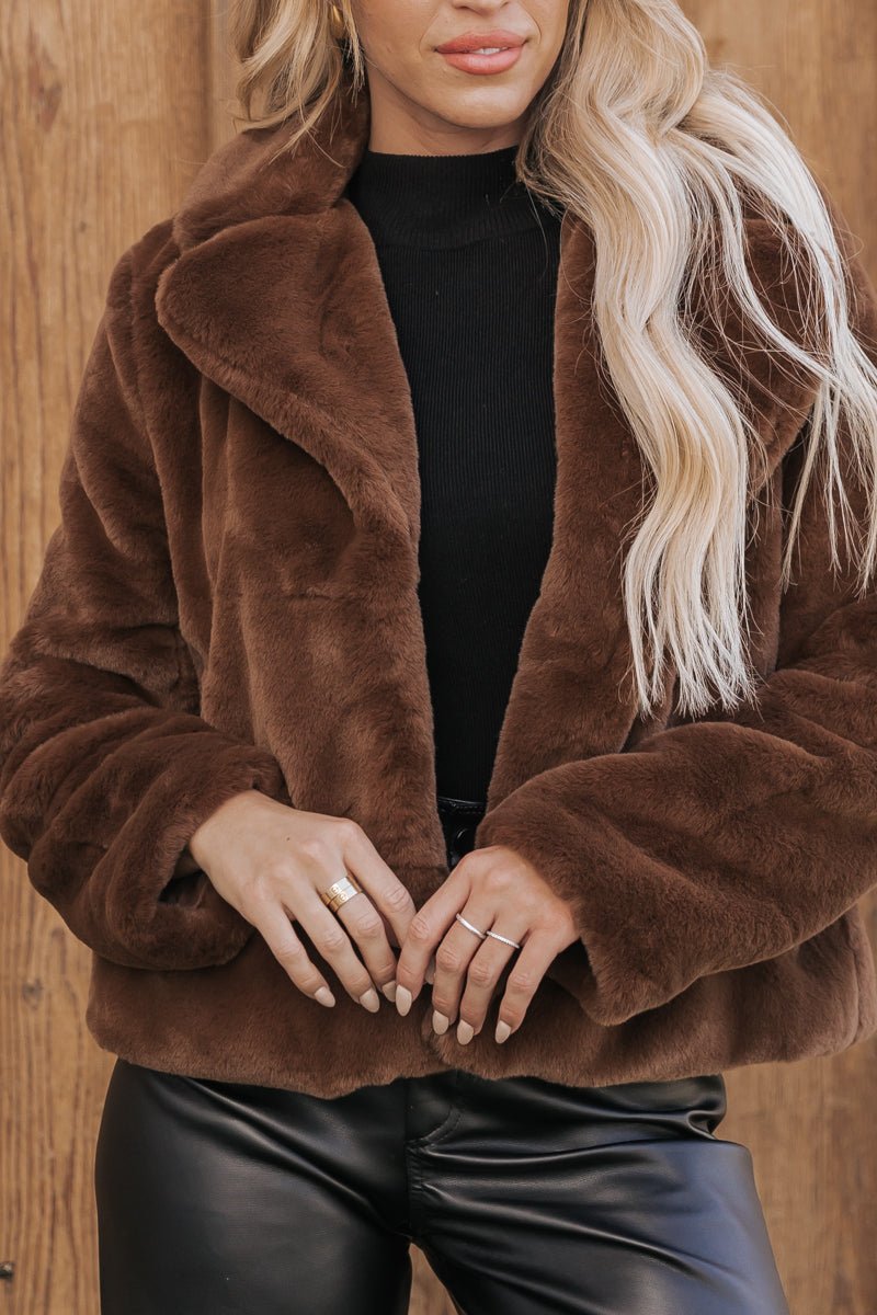 Soft Brown Faux Fur Jacket - Magnolia Boutique