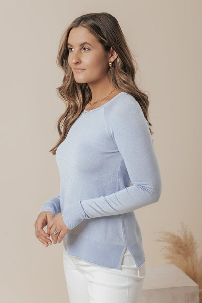 Staci Blue Raglan Sleeve Rib Sweater - Magnolia Boutique