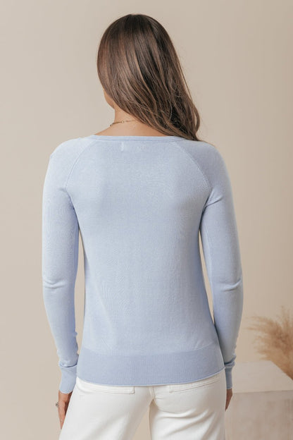 Staci Blue Raglan Sleeve Rib Sweater - Magnolia Boutique