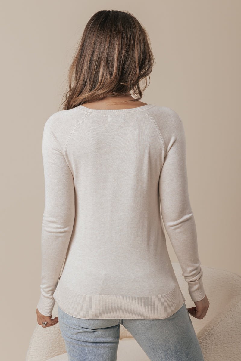 Staci Oatmeal Raglan Sleeve Rib Sweater - Magnolia Boutique
