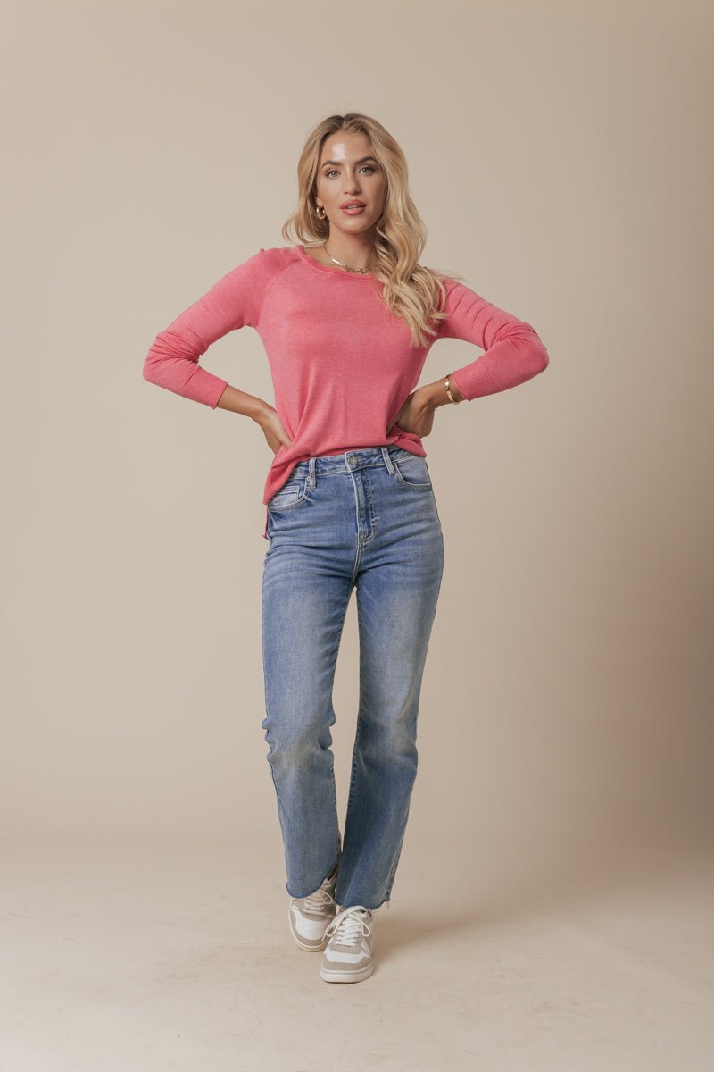 Staci Pink Raglan Sleeve Rib Sweater - Magnolia Boutique