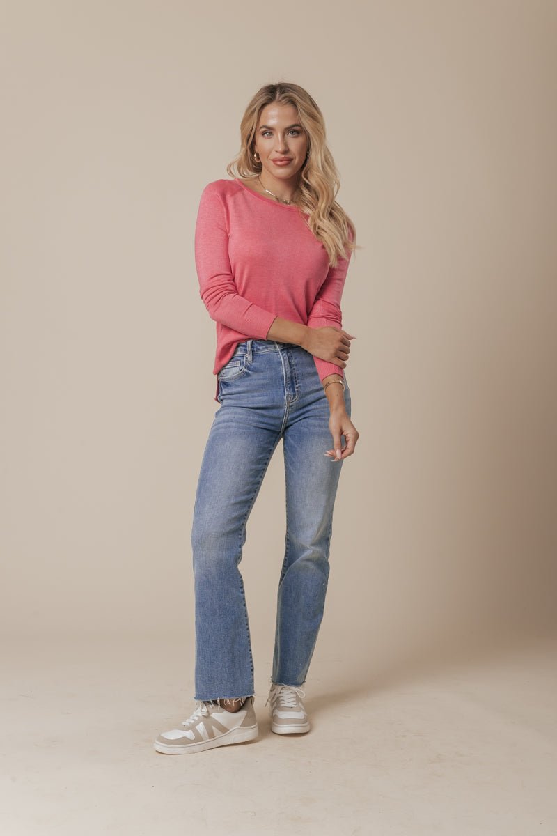 Staci Pink Raglan Sleeve Rib Sweater - Magnolia Boutique