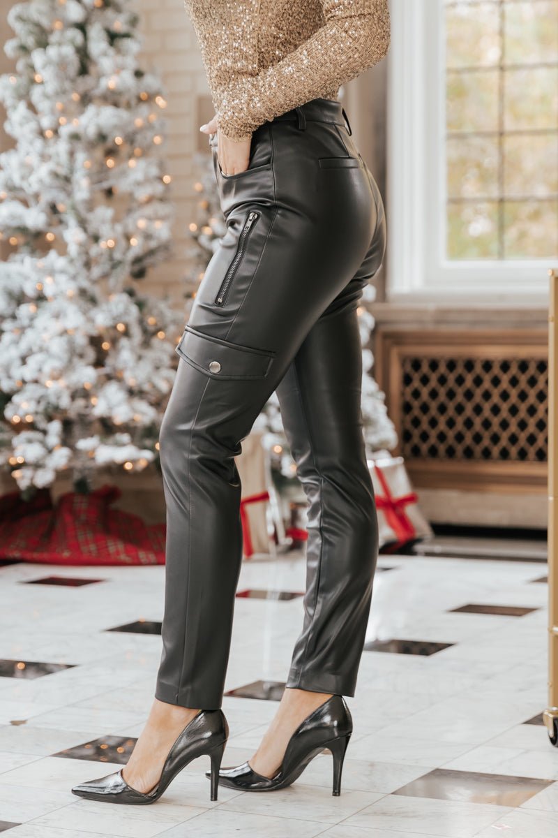 Steve Madden Yolanda Black Faux Leather Cargo Pants - Magnolia Boutique