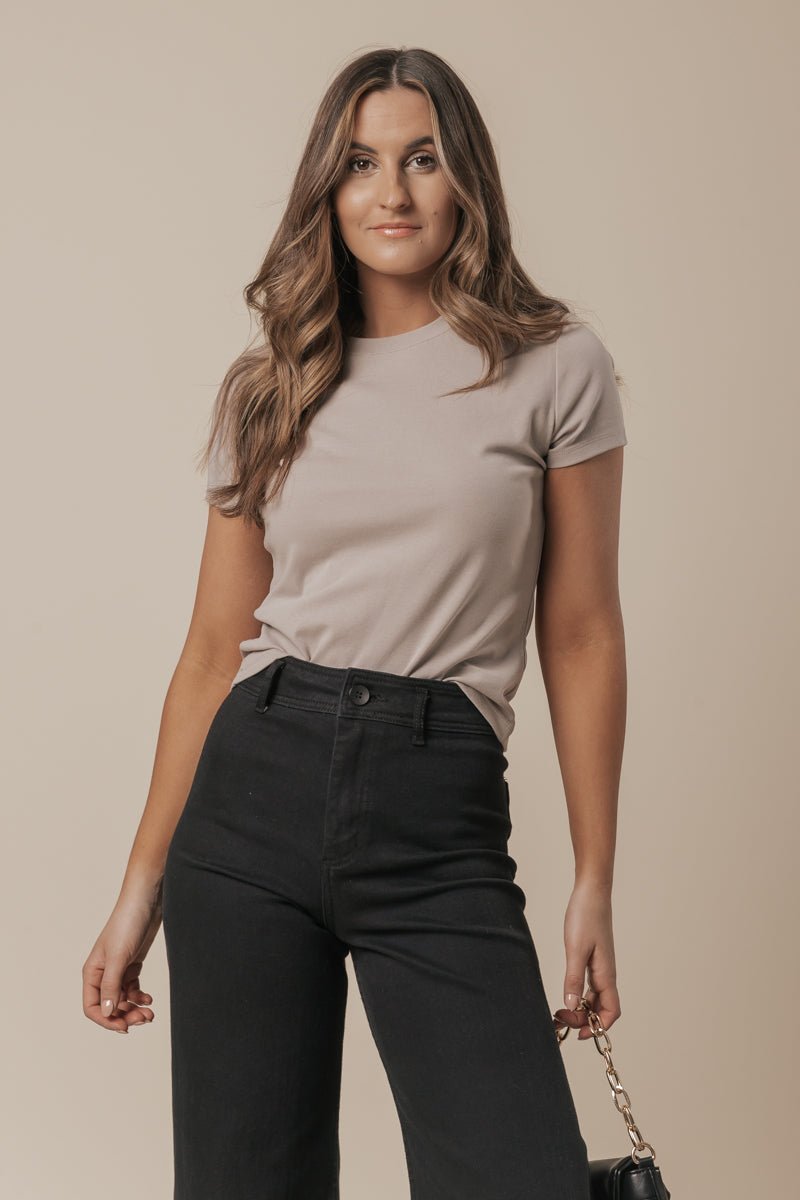 Stretch Cotton Short Sleeve Tee - Taupe | Pre Order - Magnolia Boutique