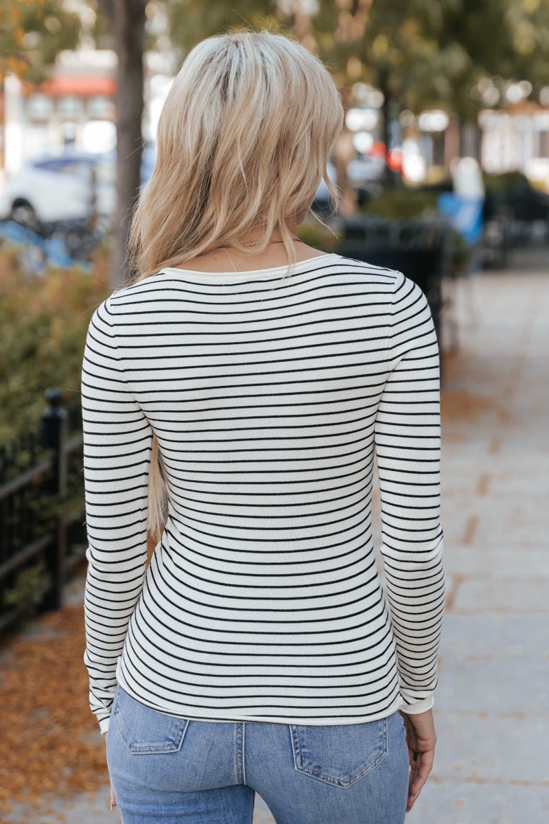 Striped Long Sleeve Knit Top - Magnolia Boutique