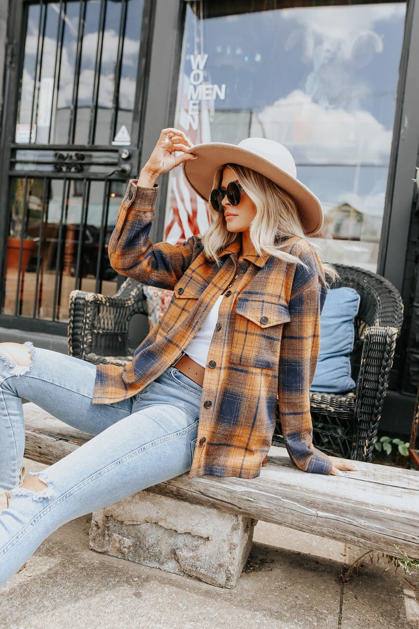 Sundance Navy & Orange Plaid Shacket - Magnolia Boutique