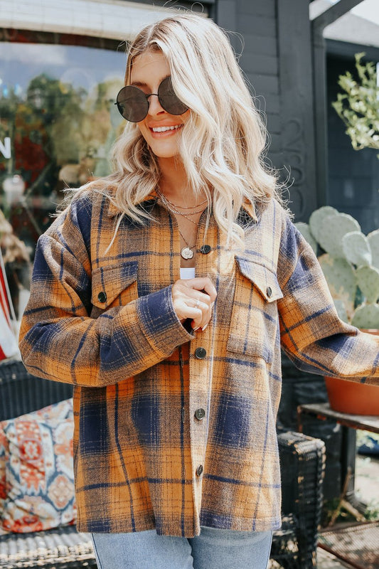 Sundance Navy & Orange Plaid Shacket - Magnolia Boutique
