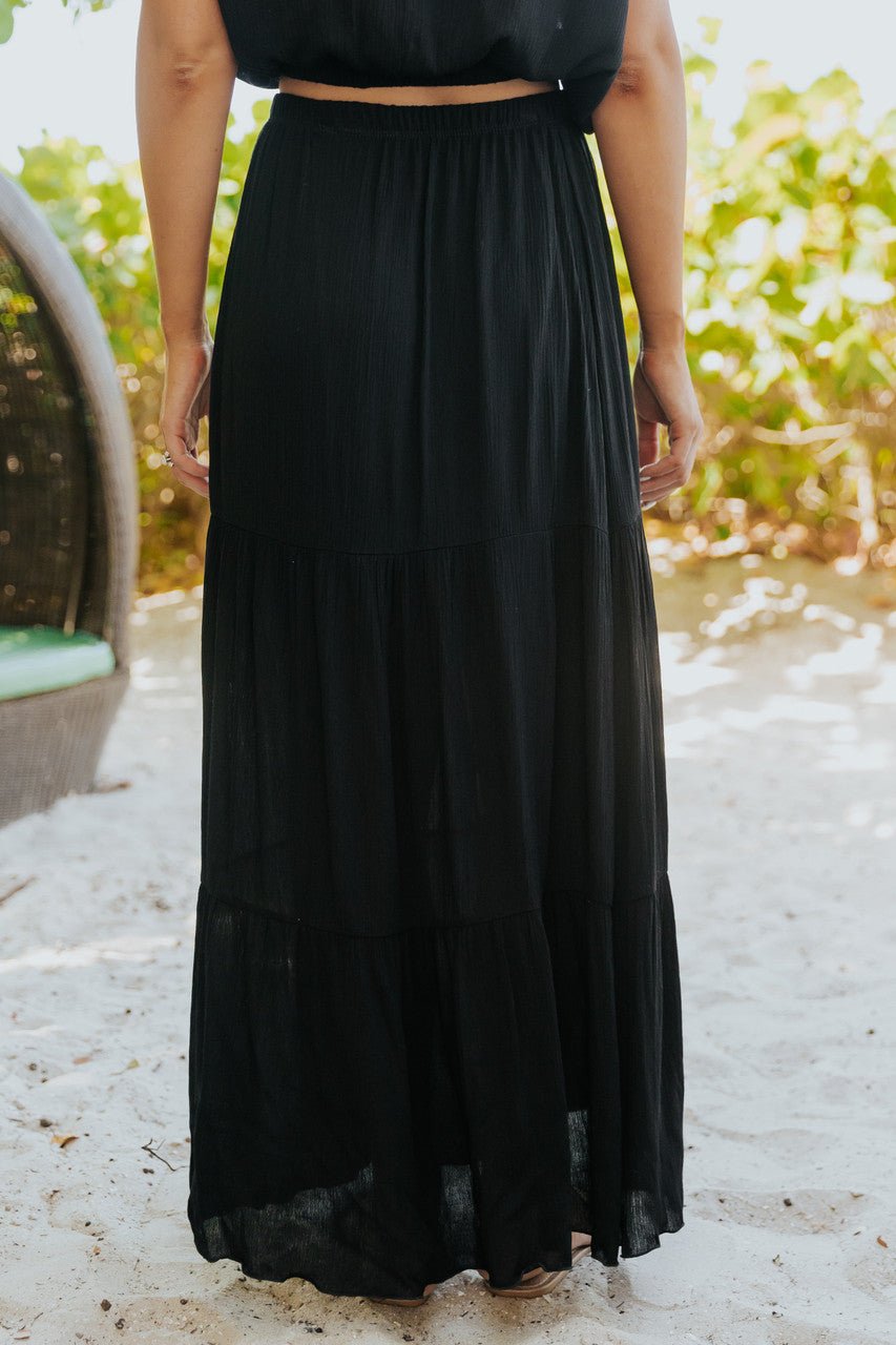 Sunrise Short Sleeve Top & Maxi Skirt Black Set - Magnolia Boutique