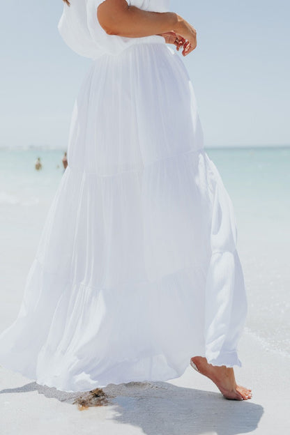 Sunrise Short Sleeve Top & Maxi Skirt White Set | FINAL SALE - Magnolia Boutique