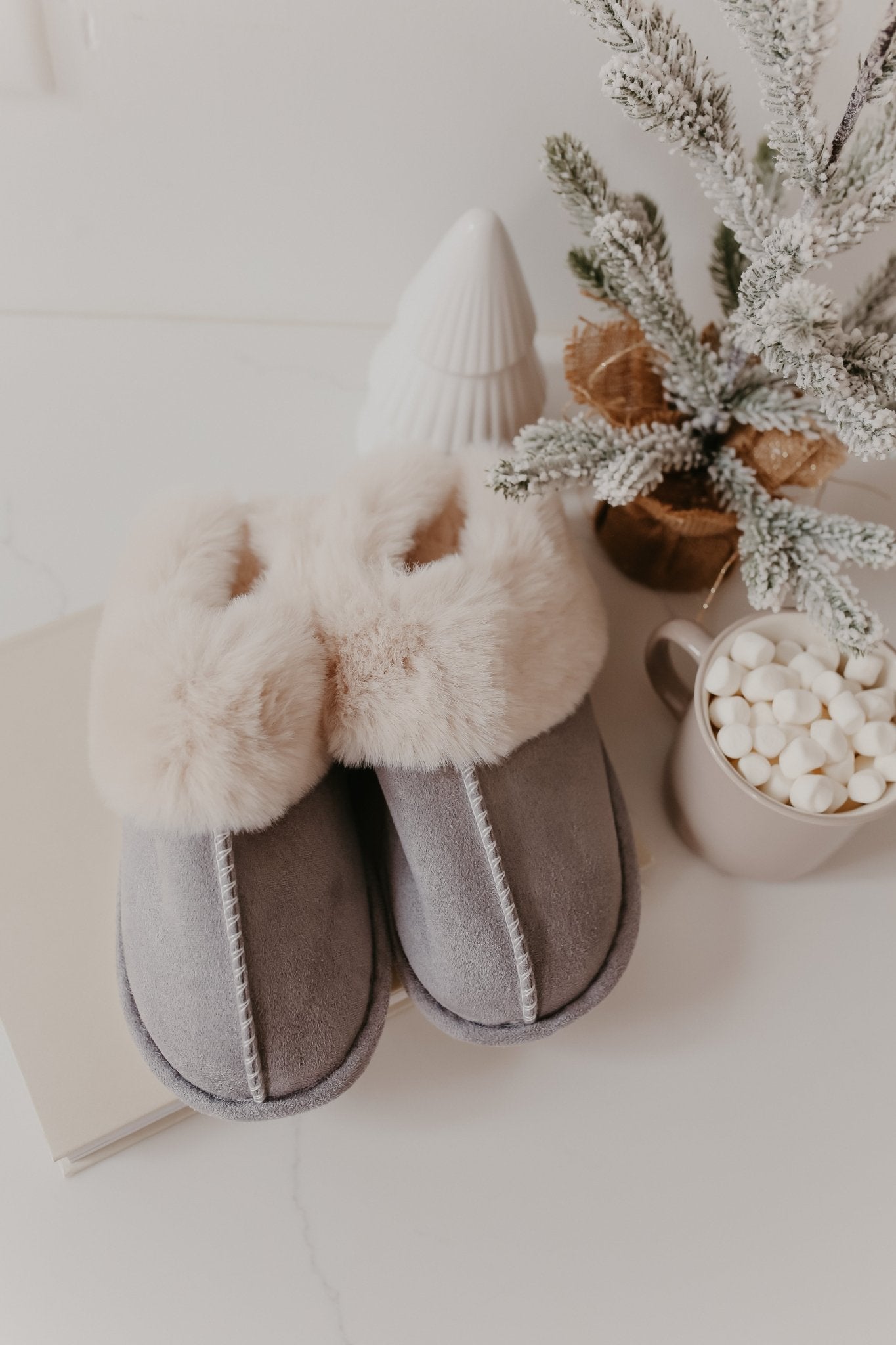 Sweet Dreams Grey Faux Sheepskin Slippers - Magnolia Boutique