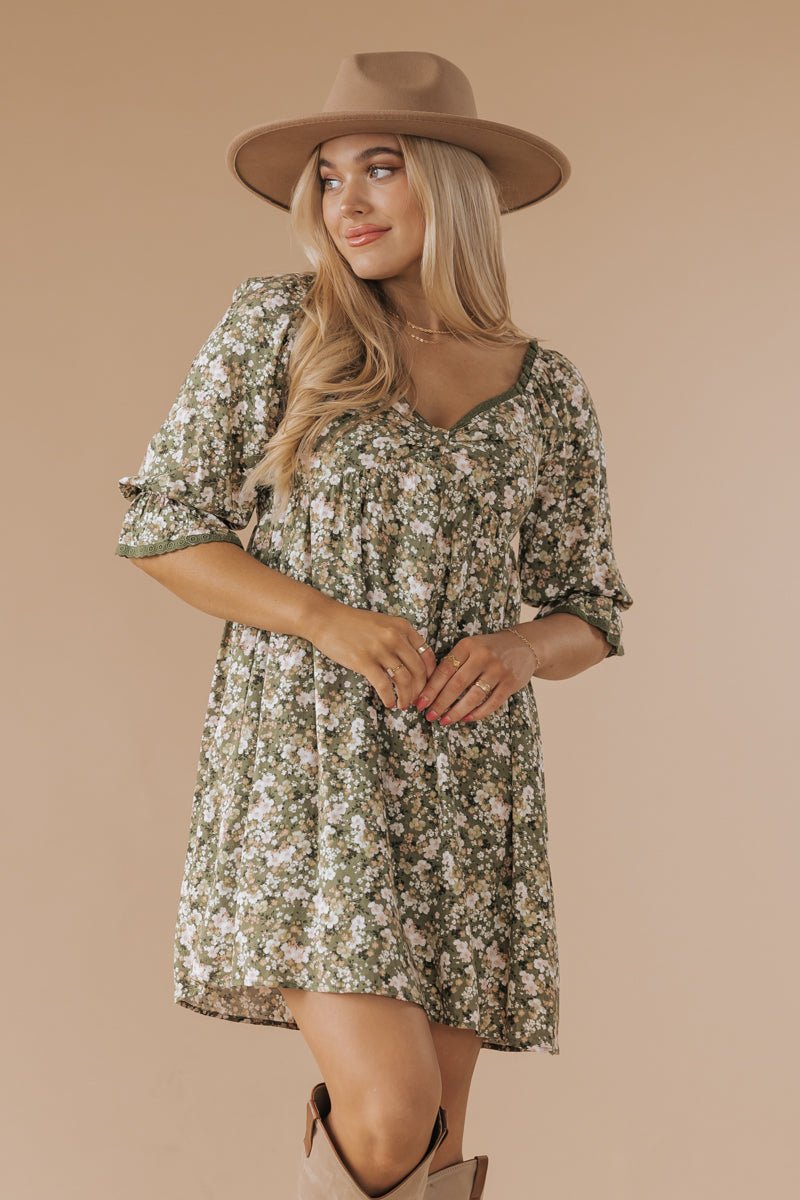 Sweet Escape Olive Floral Print Mini Dress - Magnolia Boutique