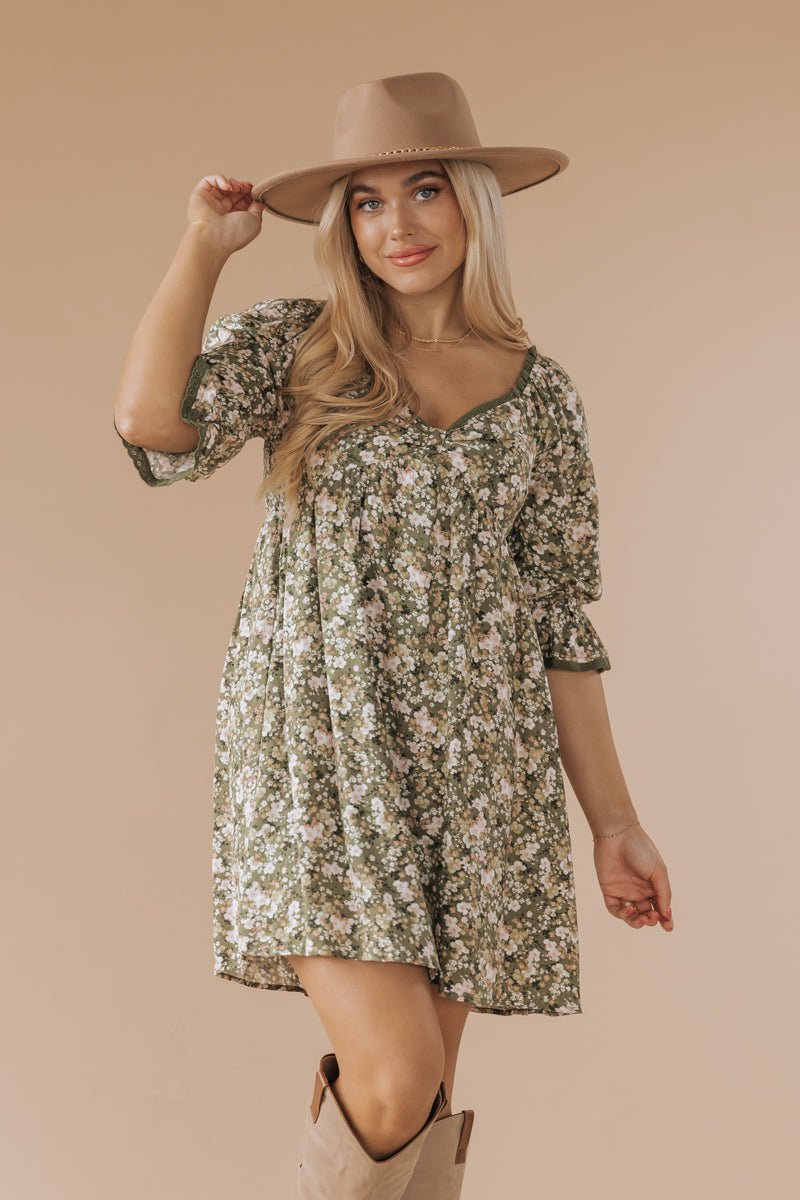 Sweet Escape Olive Floral Print Mini Dress - Magnolia Boutique