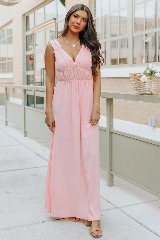 Sweetest Thing Sheer Open Back Blush Pink Gathered Maxi - FINAL SALE - Magnolia Boutique