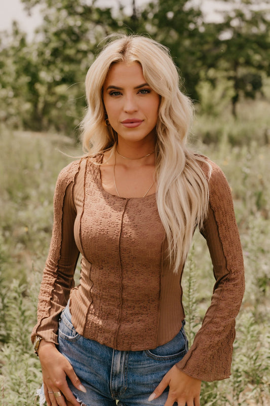 Taupe Contrast Rib Knit Top - Magnolia Boutique