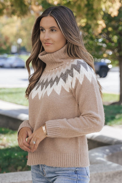 Taupe Fairisle Ribbed Turtleneck Sweater - Magnolia Boutique