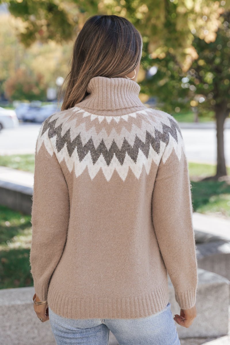 Taupe Fairisle Ribbed Turtleneck Sweater - Magnolia Boutique