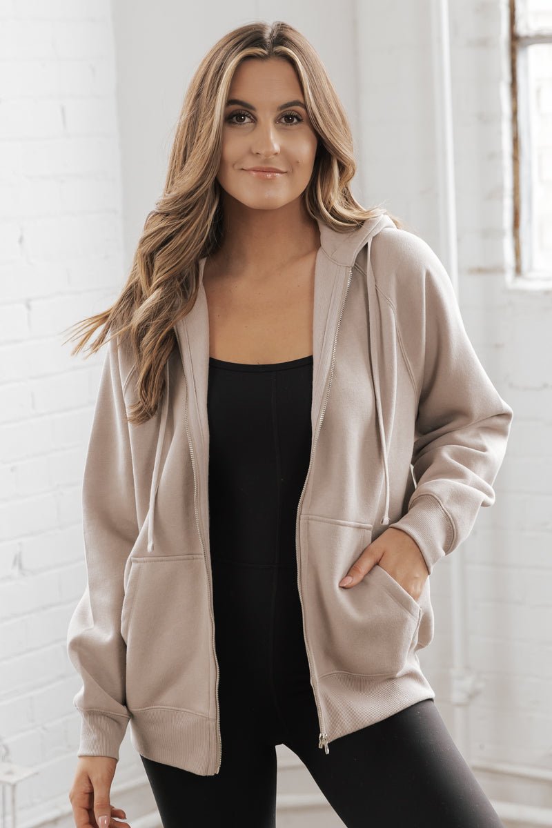 Taupe French Terry Zip Up Hoodie FINAL SALE Magnolia Boutique