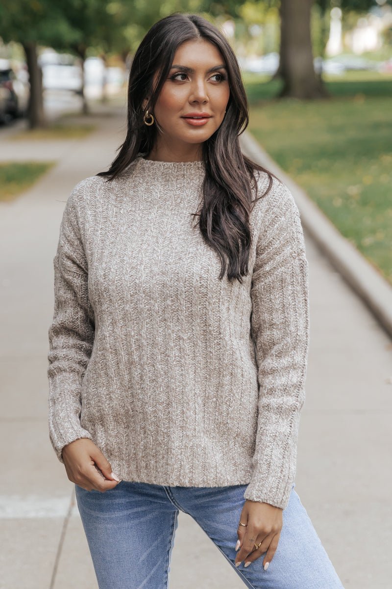 Taupe Long Sleeve Chunky Ribbed Sweater - Magnolia Boutique