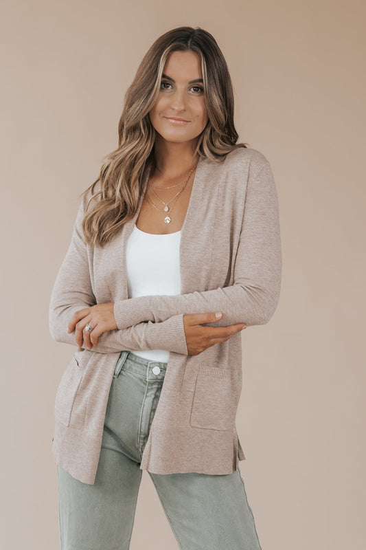 Taupe Long Sleeve Open Front Cardigan - Magnolia Boutique