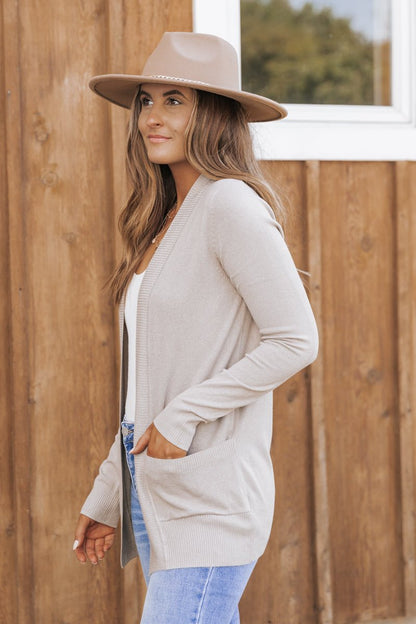 Taupe Ribbed Open Front Cardigan - Magnolia Boutique