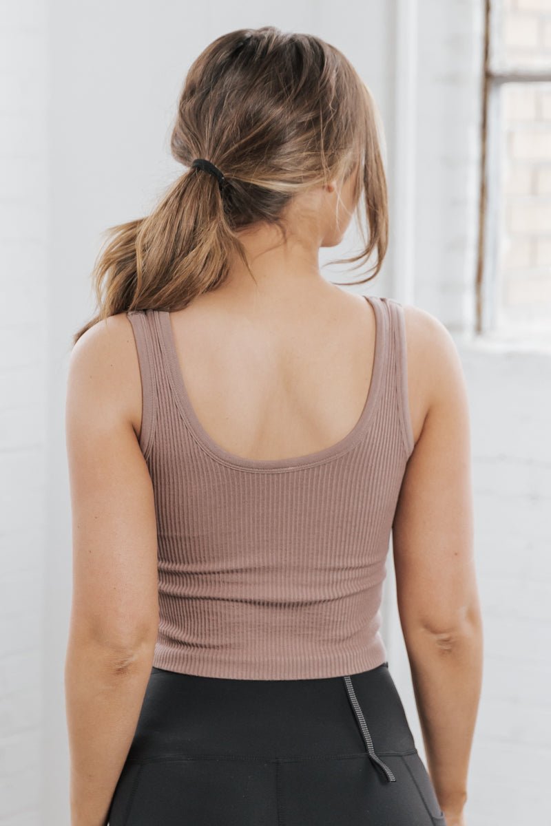 Taupe V Neck Seamless Ribbed Tank - FINAL SALE – Magnolia Boutique