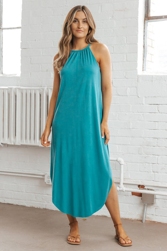 Teal Asymmetrical Halter Midi Dress - FINAL SALE - Magnolia Boutique