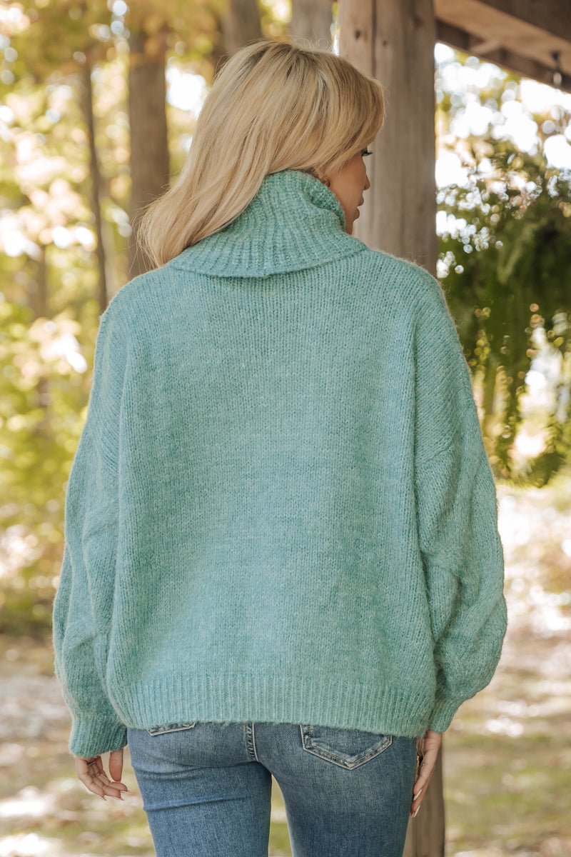 Teal Cable Knit Turtleneck Sweater - Magnolia Boutique