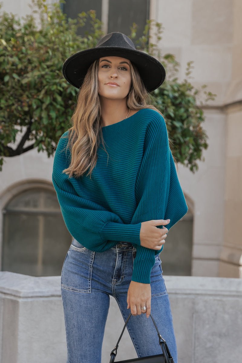 Teal Long Dolman Sleeve Sweater