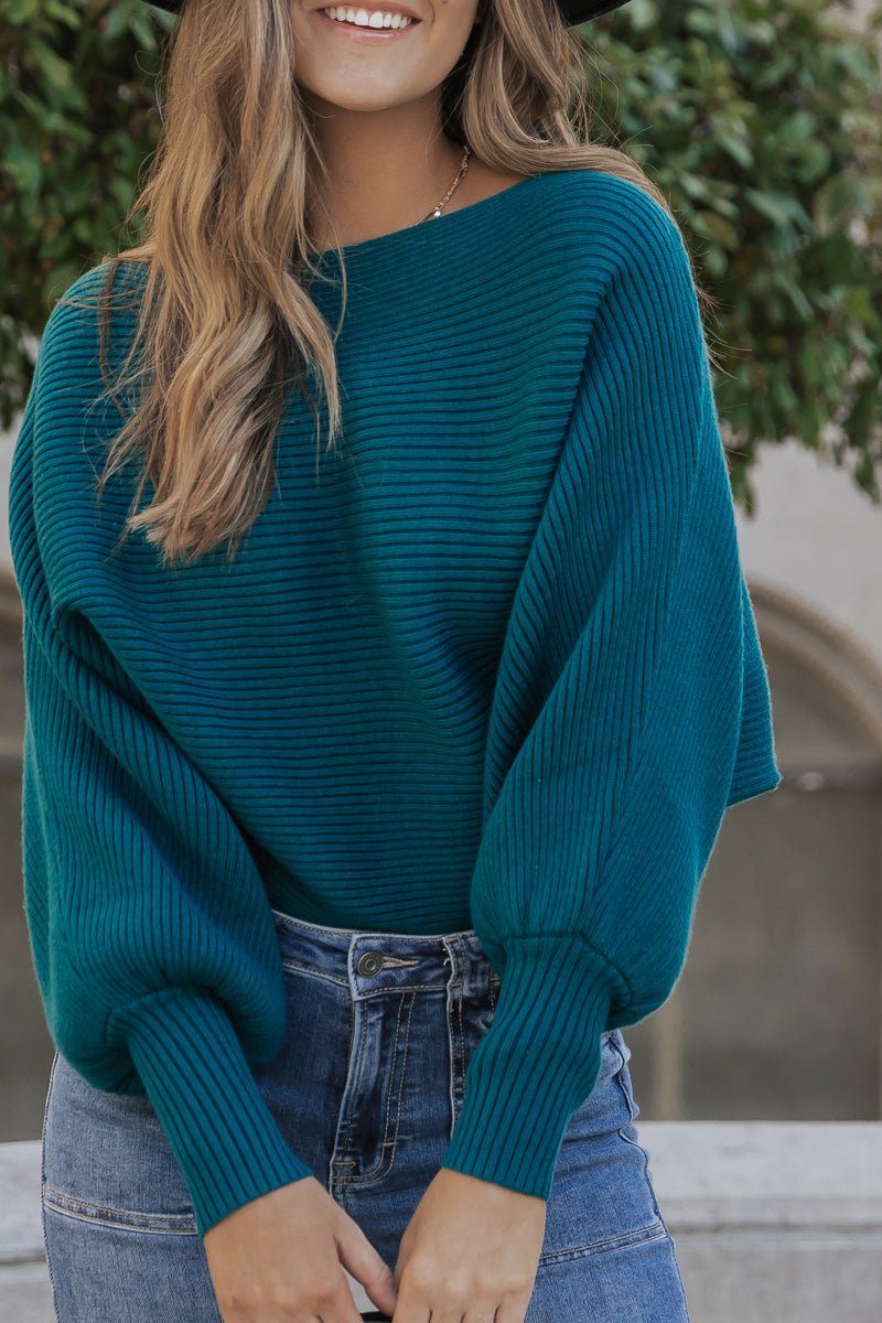 Teal Long Dolman Sleeve Sweater - Magnolia Boutique