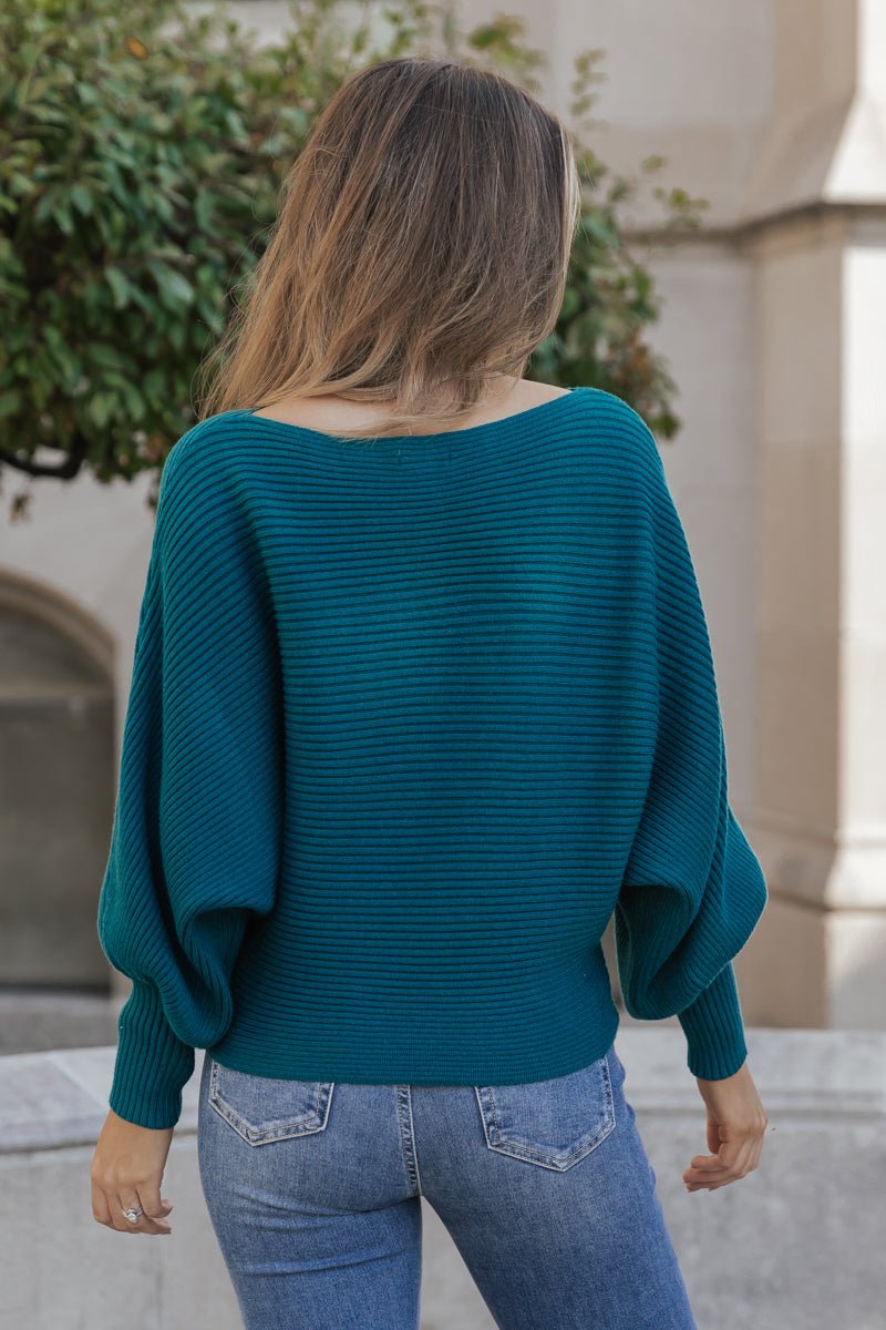 Teal Long Dolman Sleeve Sweater - Magnolia Boutique