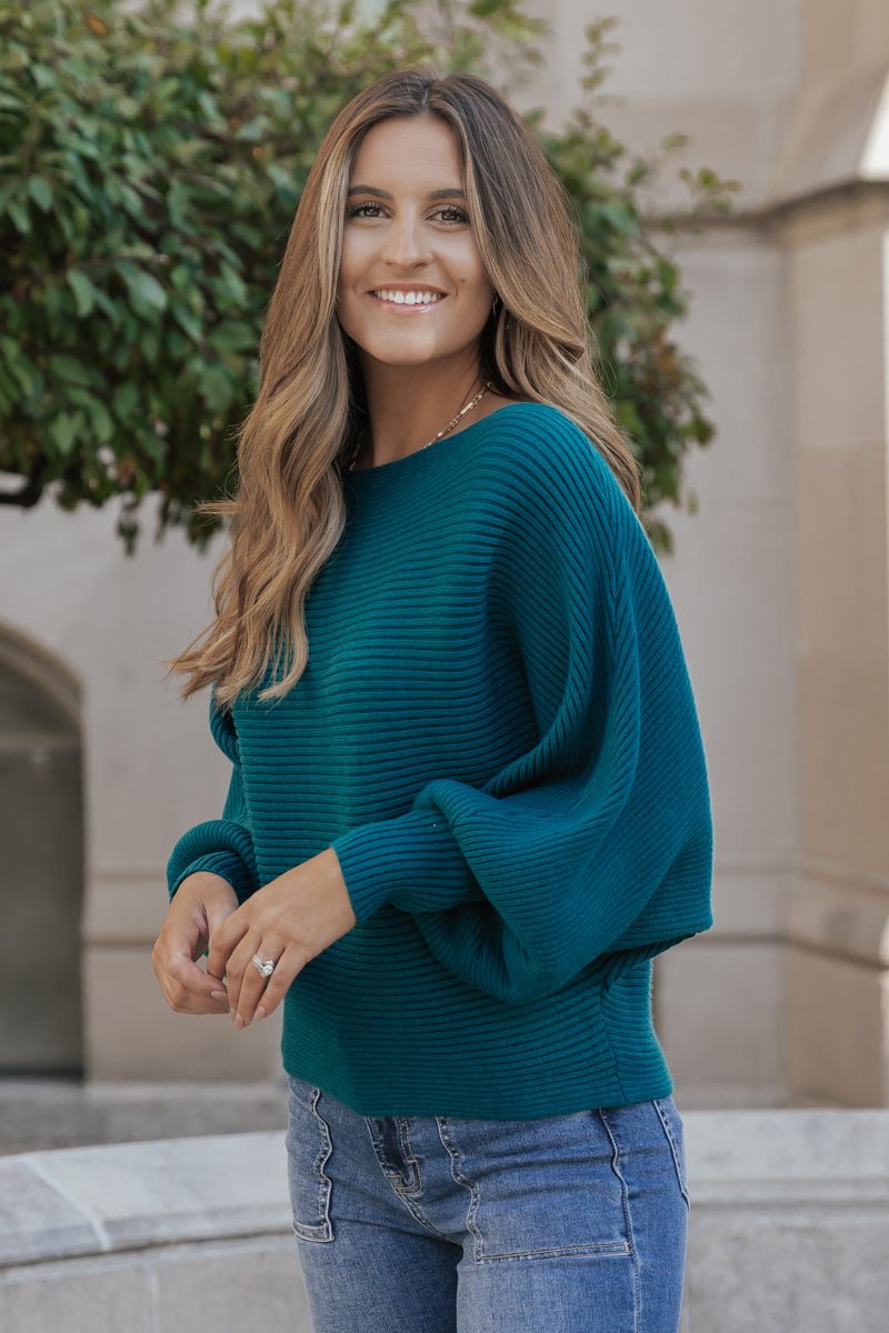 Teal Long Dolman Sleeve Sweater