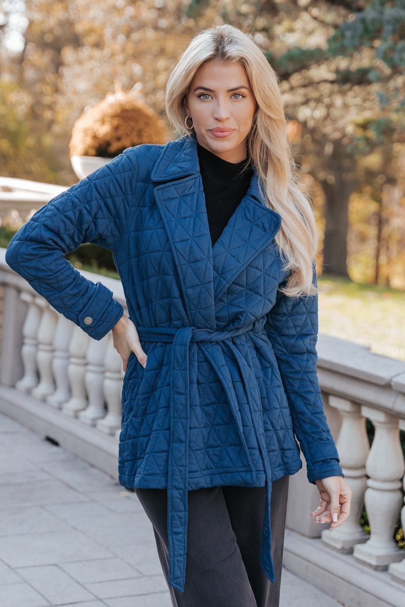 Teal Quilted Waist Tie Jacket - Magnolia Boutique