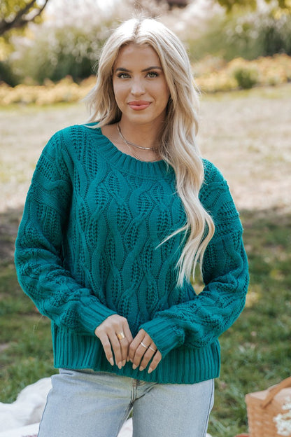 Teal Ribbed Cable Knit Sweater - Magnolia Boutique