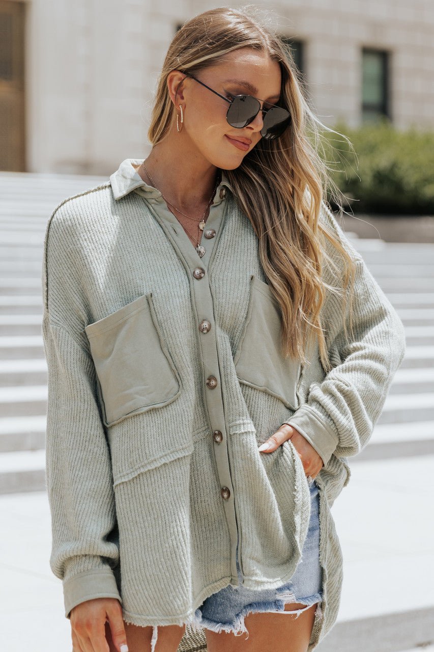 Tess Olive Ribbed Sweater Knit Oversized Shacket - Magnolia Boutique