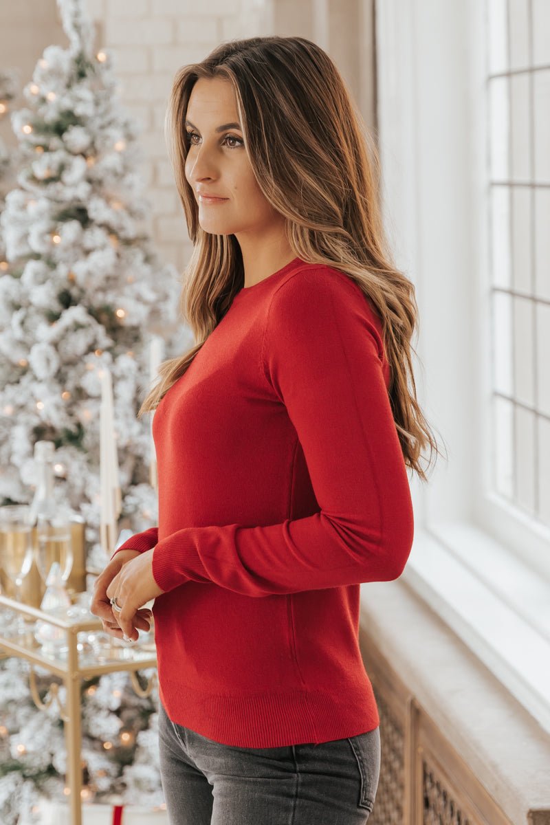 The Basic Red Long Sleeve Sweater - Magnolia Boutique