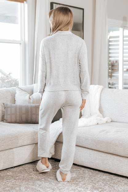 The Brushed Collared Lounge Top & Pants Set - Grey - Magnolia Boutique