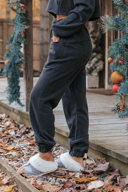 The Chimney Black Thermal French Terry Joggers - Magnolia Boutique