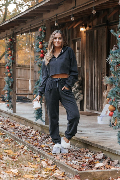 The Chimney Black Thermal French Terry Joggers - Magnolia Boutique