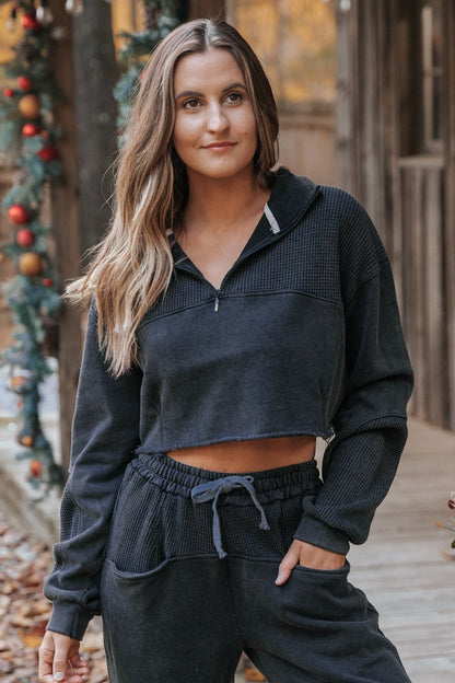 The Chimney Black Thermal French Terry Pullover - Magnolia Boutique