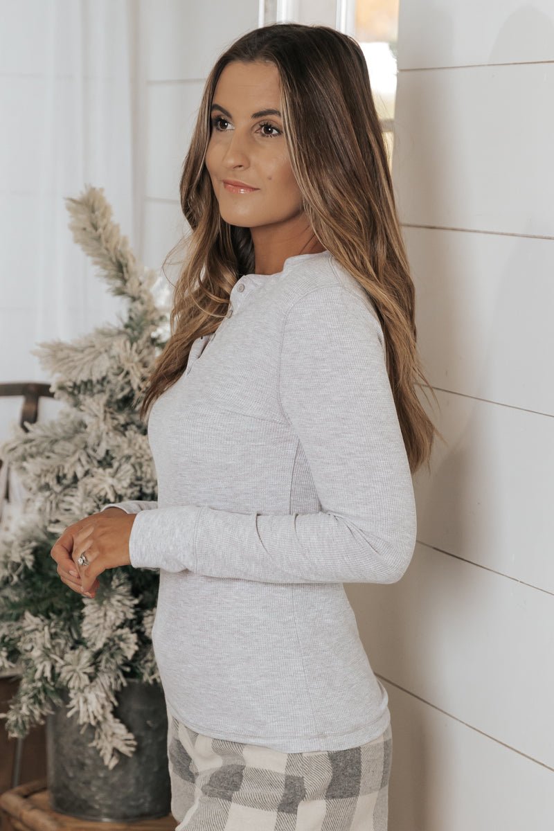 The Holiday Basic Waffle Knit Henley Top - Magnolia Boutique