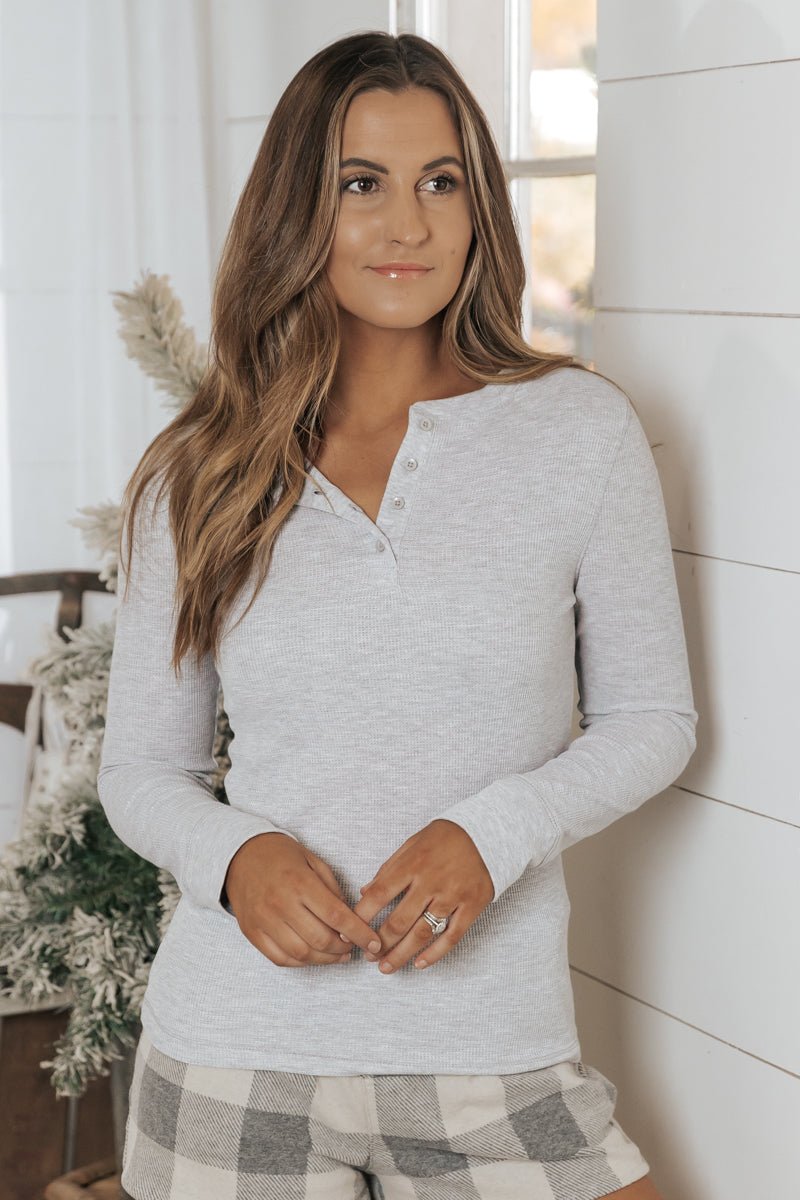 The Holiday Basic Waffle Knit Henley Top - FINAL SALE