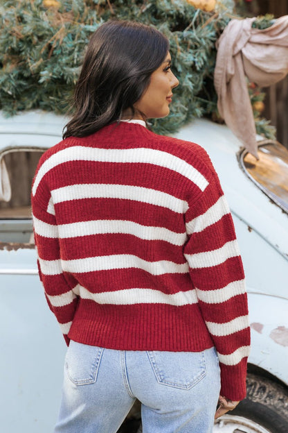 The Jolly Red Striped Sweater Cardigan - Magnolia Boutique