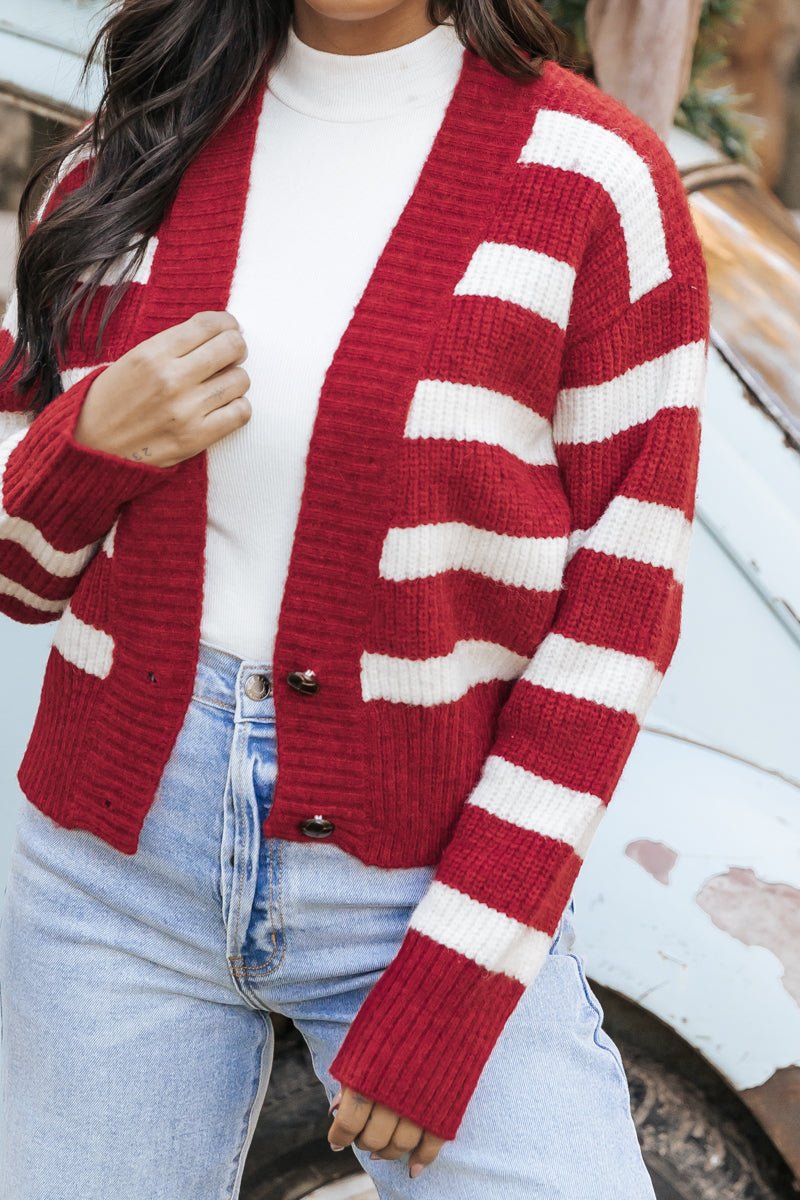 Red and white striped on sale sweater