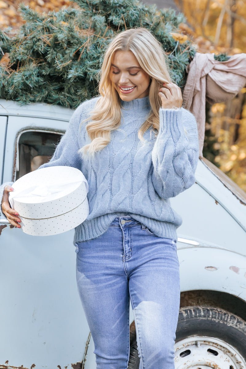 The Sleigh Bell Turtleneck Sweater - Blue - Magnolia Boutique