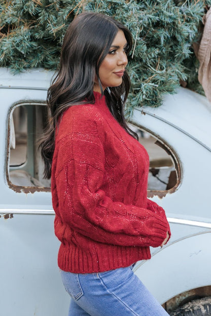 The Sleigh Bell Turtleneck Sweater - Red - Magnolia Boutique