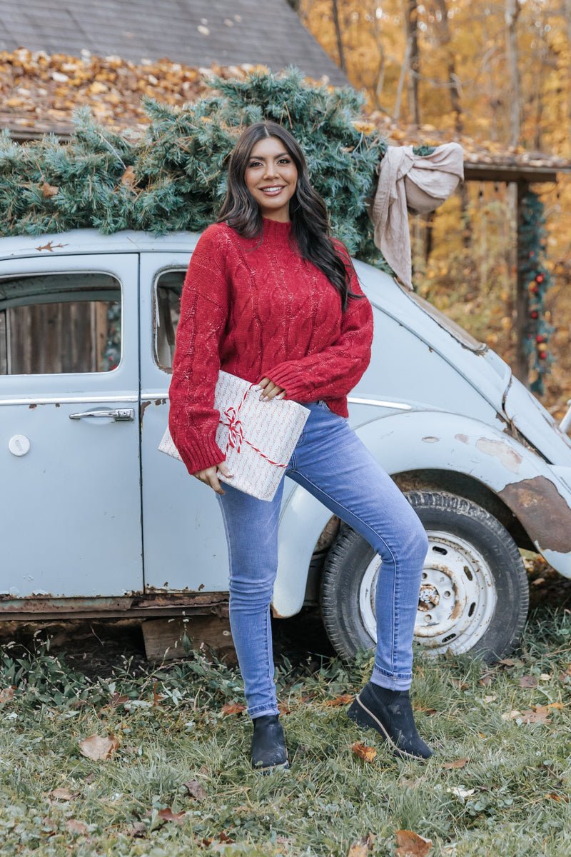 The Sleigh Bell Turtleneck Sweater - Red - Magnolia Boutique