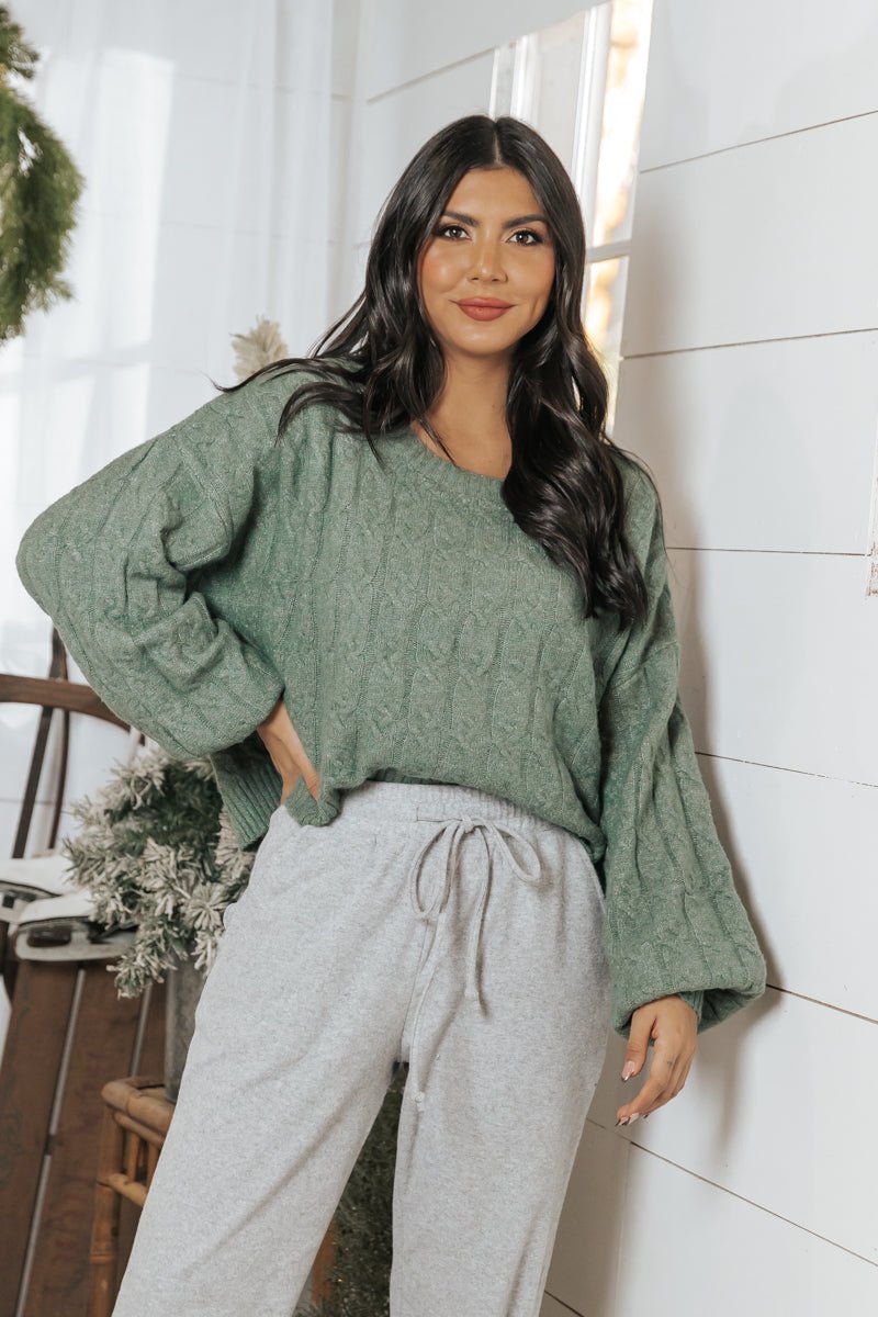 The Winter Cable Knit Sweater - Green - Magnolia Boutique