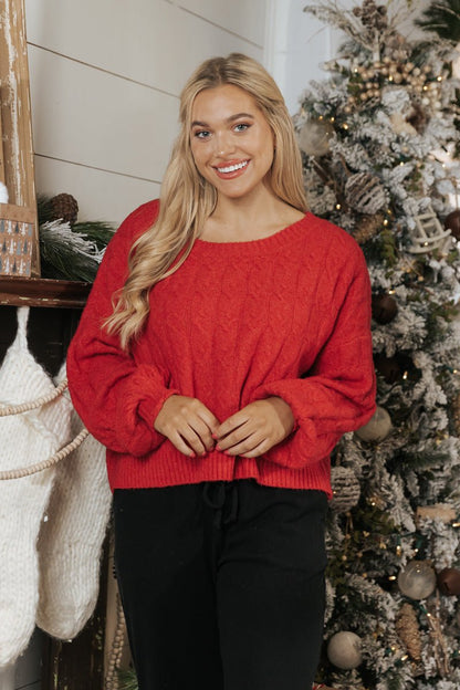 The Winter Cable Knit Sweater - Red - Magnolia Boutique