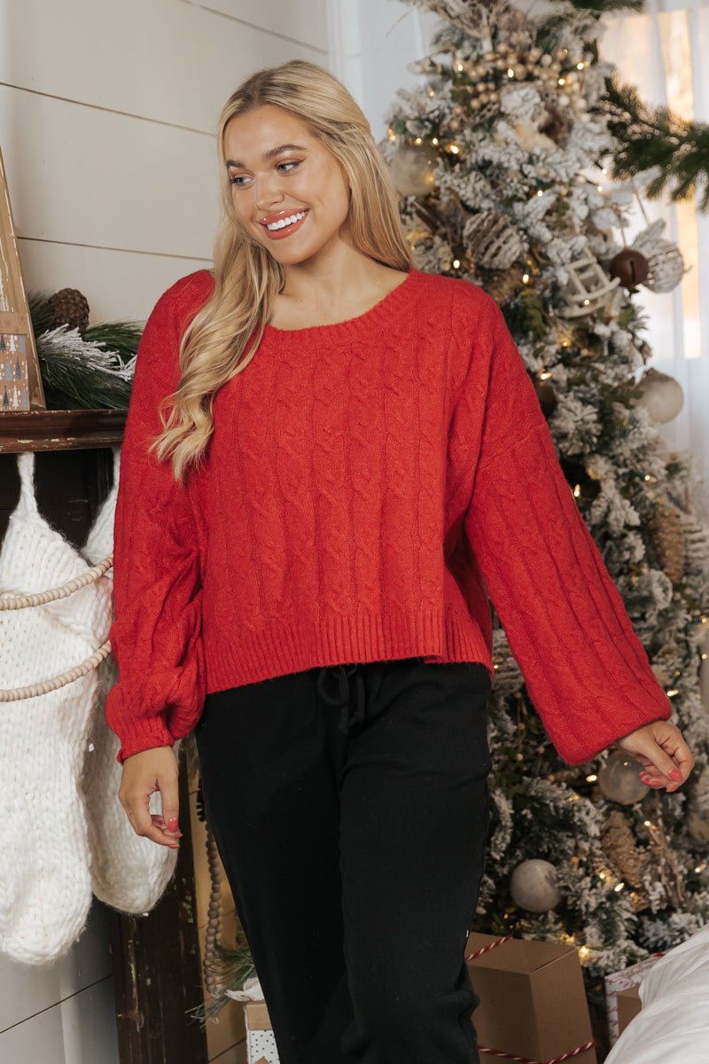 Ladies red clearance cable knit jumper