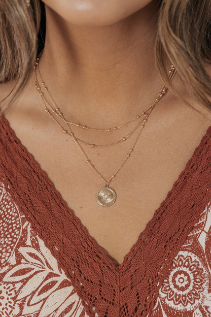 Three Layered Gold Pendant Necklace - Magnolia Boutique